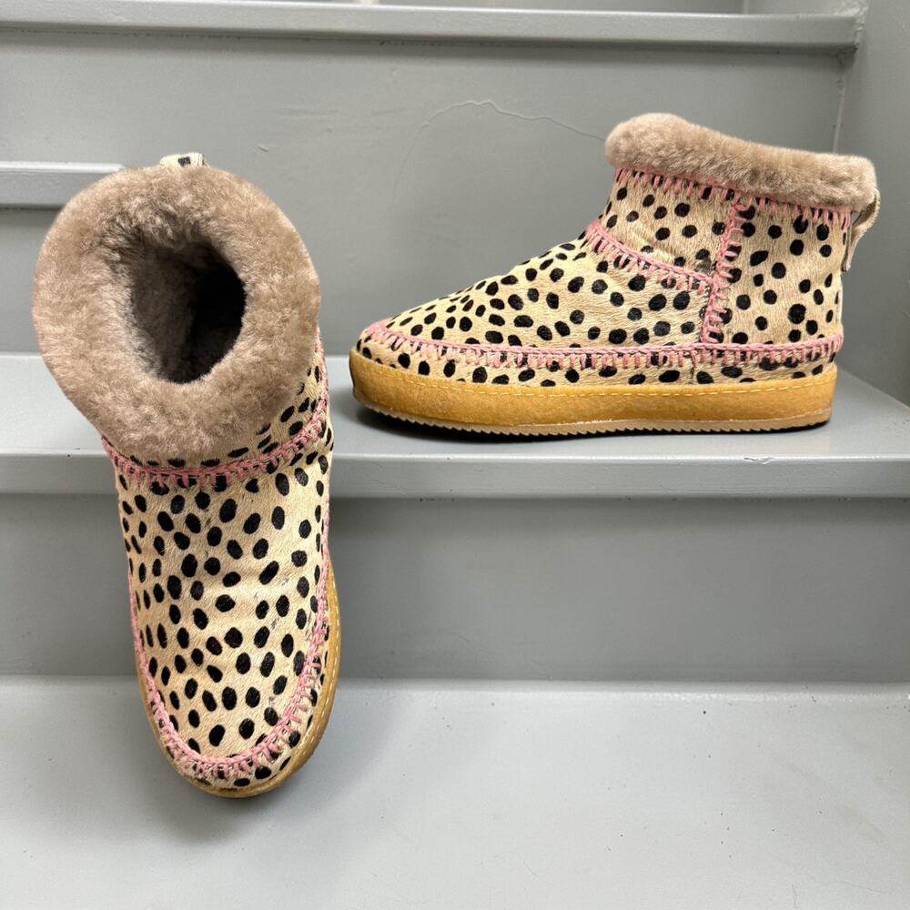 Laidback London‎ 38 (7.5) Cheetah Print Nyuki Pink Crochet Ankle Boots Calf Hair